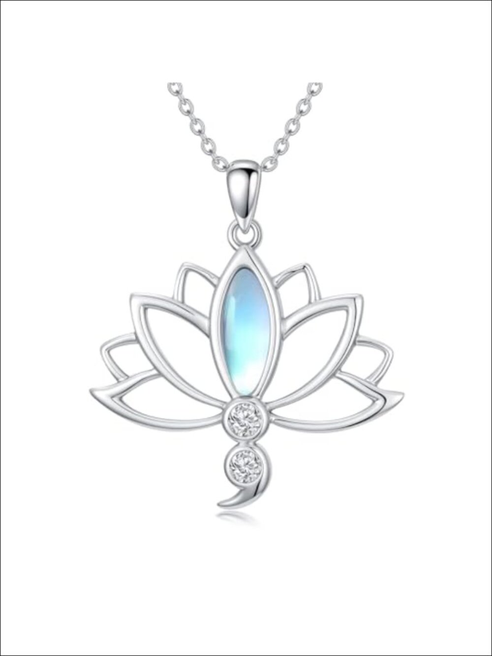 Sterling Silver Lotus Semicolon Necklace Moonstone Pendant 18" Adjustable